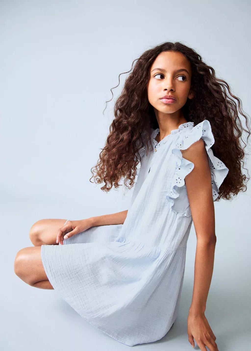 LT-PASTEL BLUE Frills embroidered dress, Kids Girl, , large image number 0