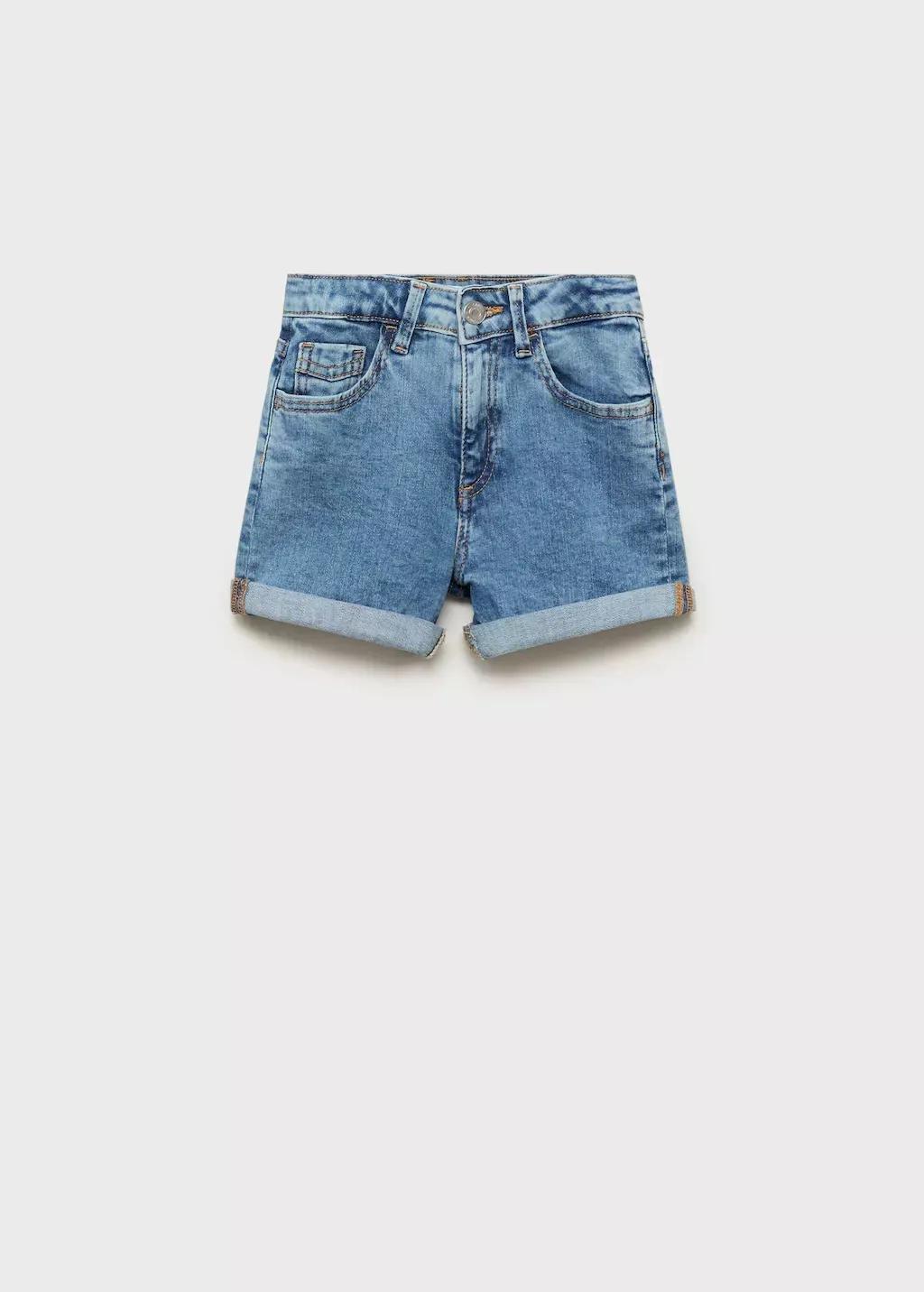Blue Straight Denim Shorts, Kids Girl, , large image number 0