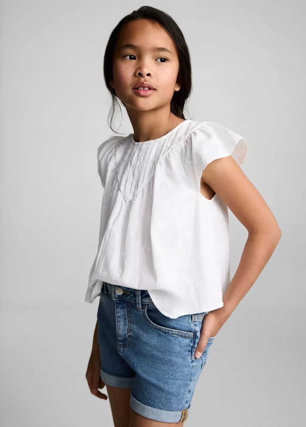 Blue Straight Denim Shorts, Kids Girl, , large image number 1