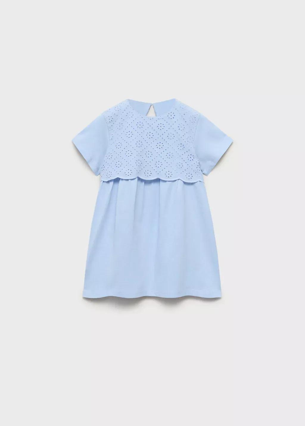 Blue Embroidered Cotton Dress, Baby Girl, , large image number 0