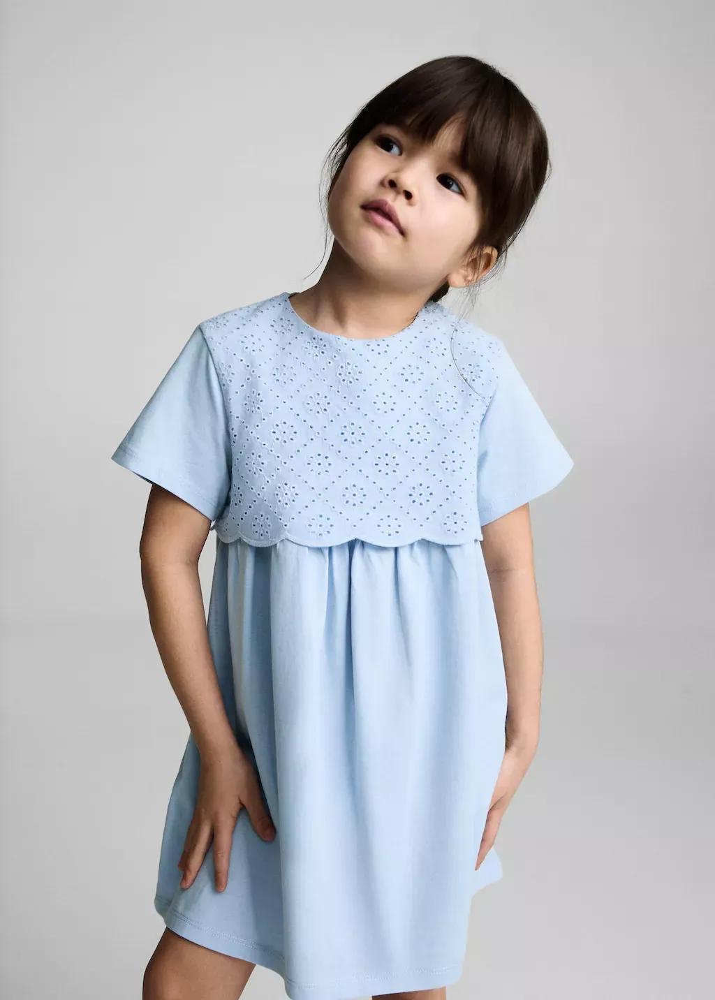 Blue Embroidered Cotton Dress, Baby Girl, , large image number 1