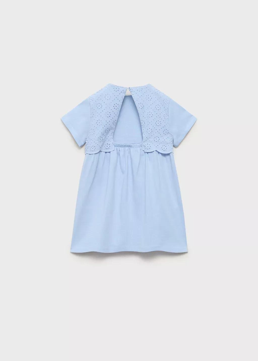 Blue Embroidered Cotton Dress, Baby Girl, , large image number 2