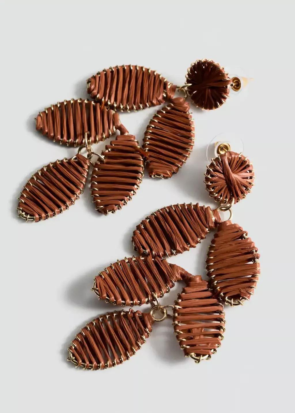 Orange Long Floral-Design Earrings, , medium