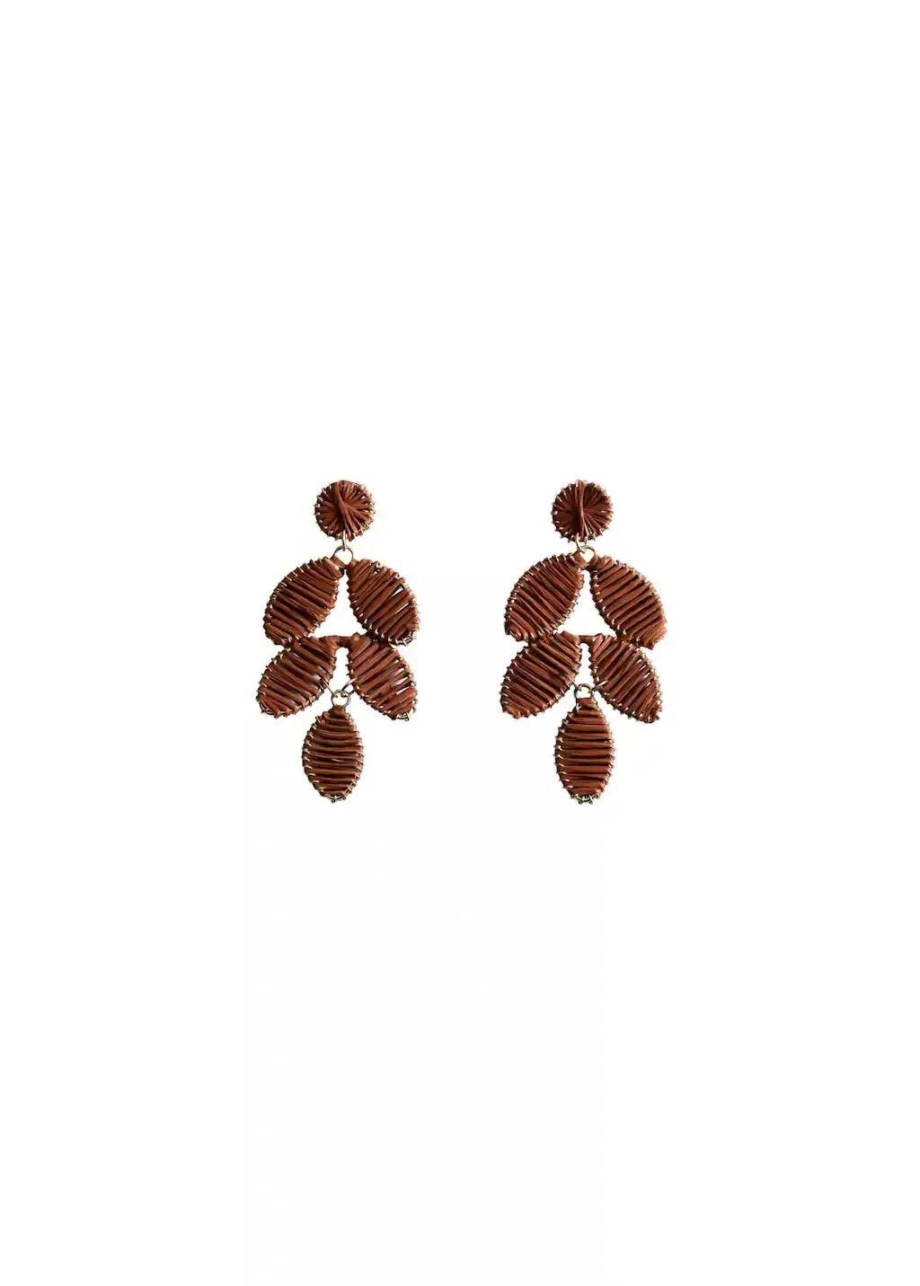 Orange Long Floral-Design Earrings, 0201_28, large image number 1