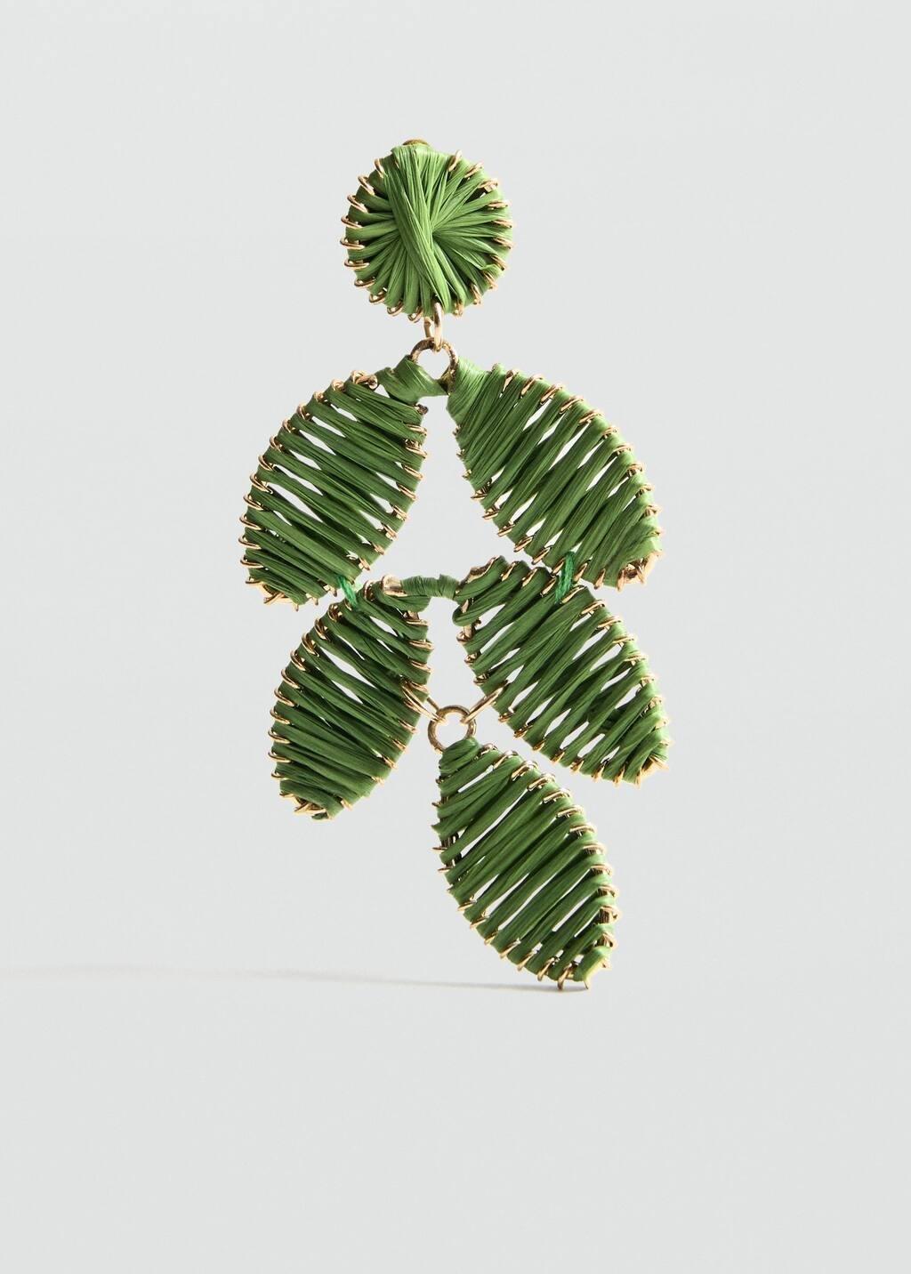 Green Long Floral-Design Earrings, , medium