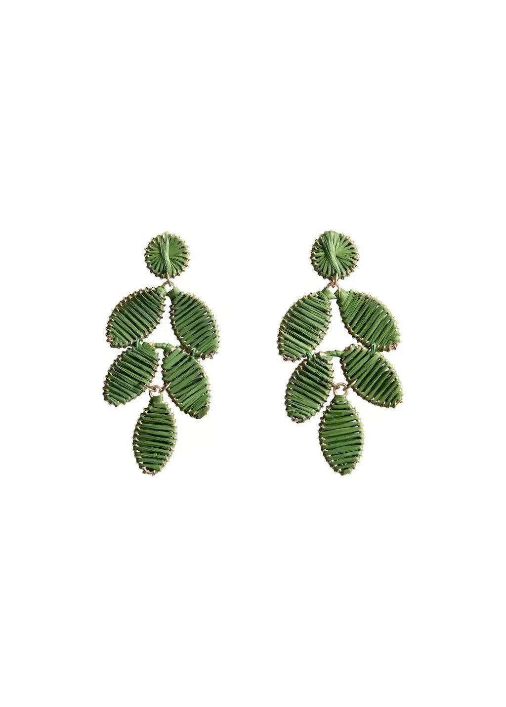 Green Long Floral-Design Earrings, 0201_40, large image number 2