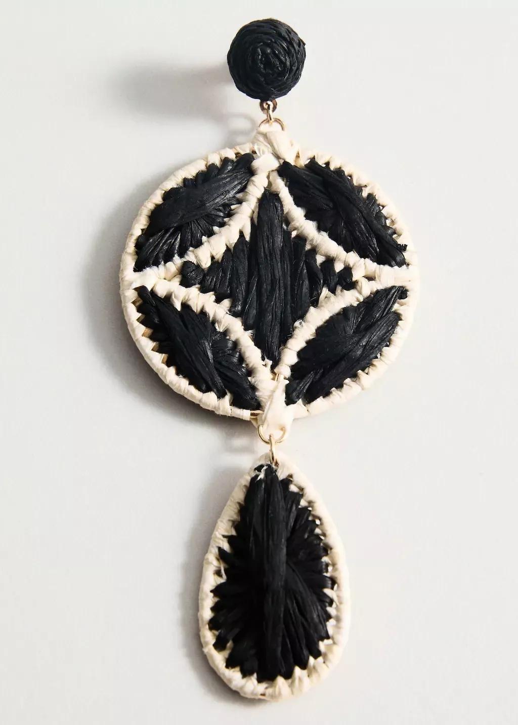 Black Natural Fibre Hanging Earrings, 0201_99, large image number 1