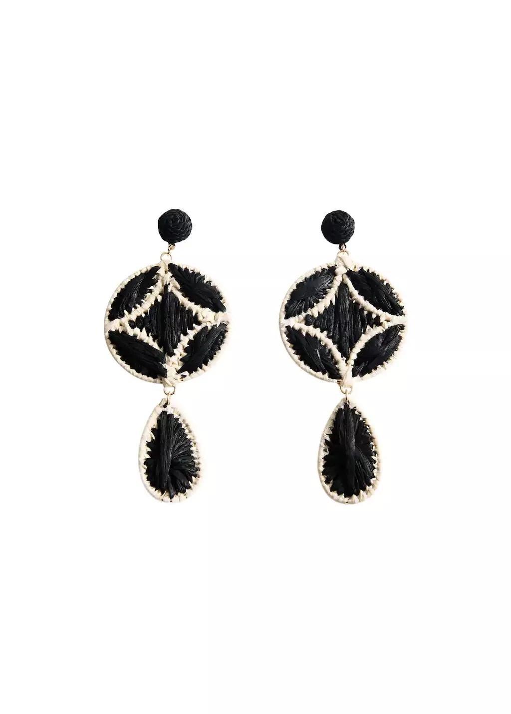 Black Natural Fibre Hanging Earrings, 0201_99, large image number 2
