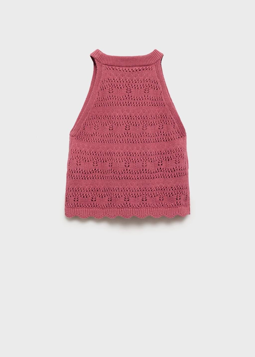 Red Openwork Knit Cotton Top, Kids Girl, , large image number 2