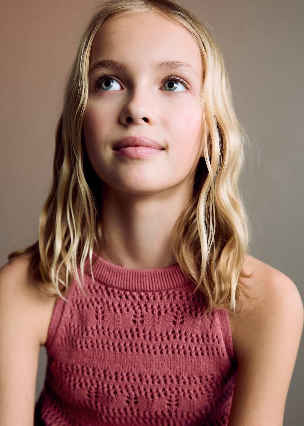 Red Openwork Knit Cotton Top, Kids Girl, , large image number 3