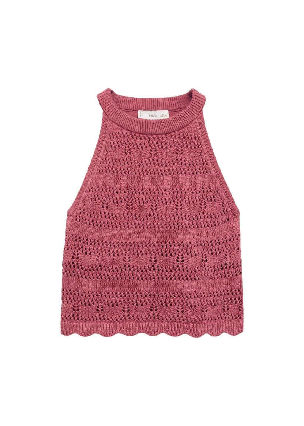 Red Openwork Knit Cotton Top, Kids Girl, , large image number 4