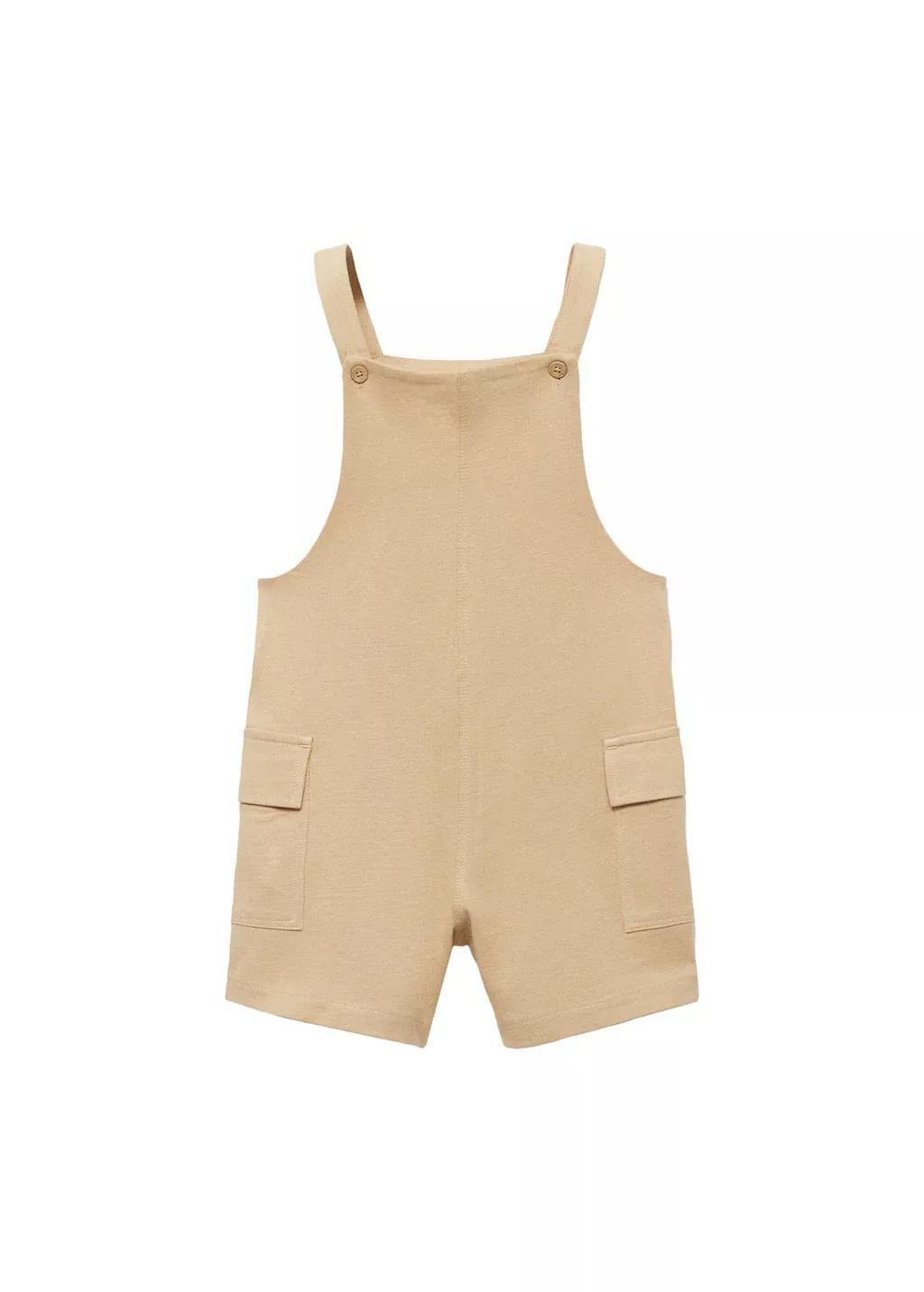 Beige Ribbed Knit Jumpsuit, Baby Boy, , medium