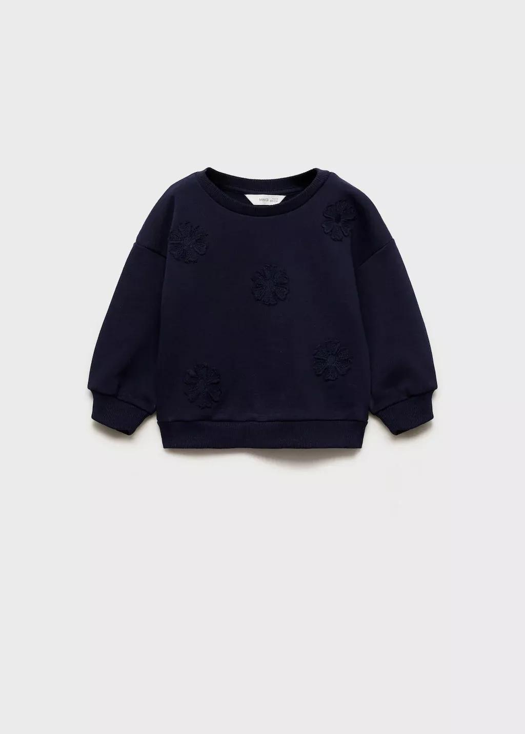 Navy Embroidered Detail Cotton Sweatshirt, Baby Girl, , medium