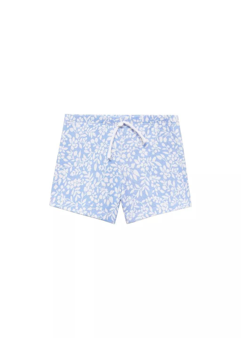 Blue Floral Print Shorts, Kids Girls, , medium