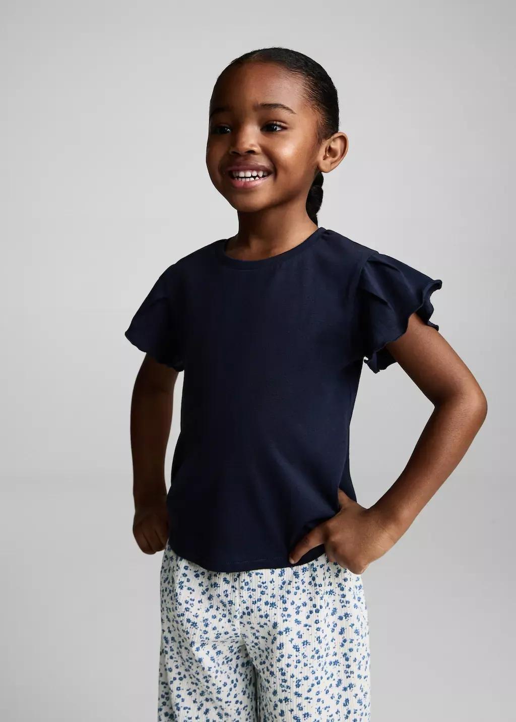 Blue Floral Print Shorts, Kids Girls, , large image number 1