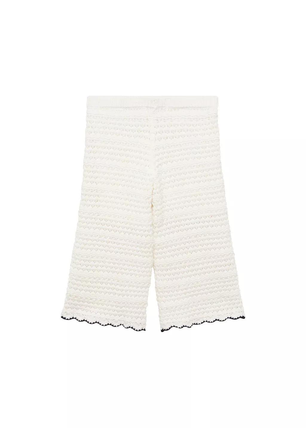 White Openwork Knitted Trousers, Baby Girl, , medium