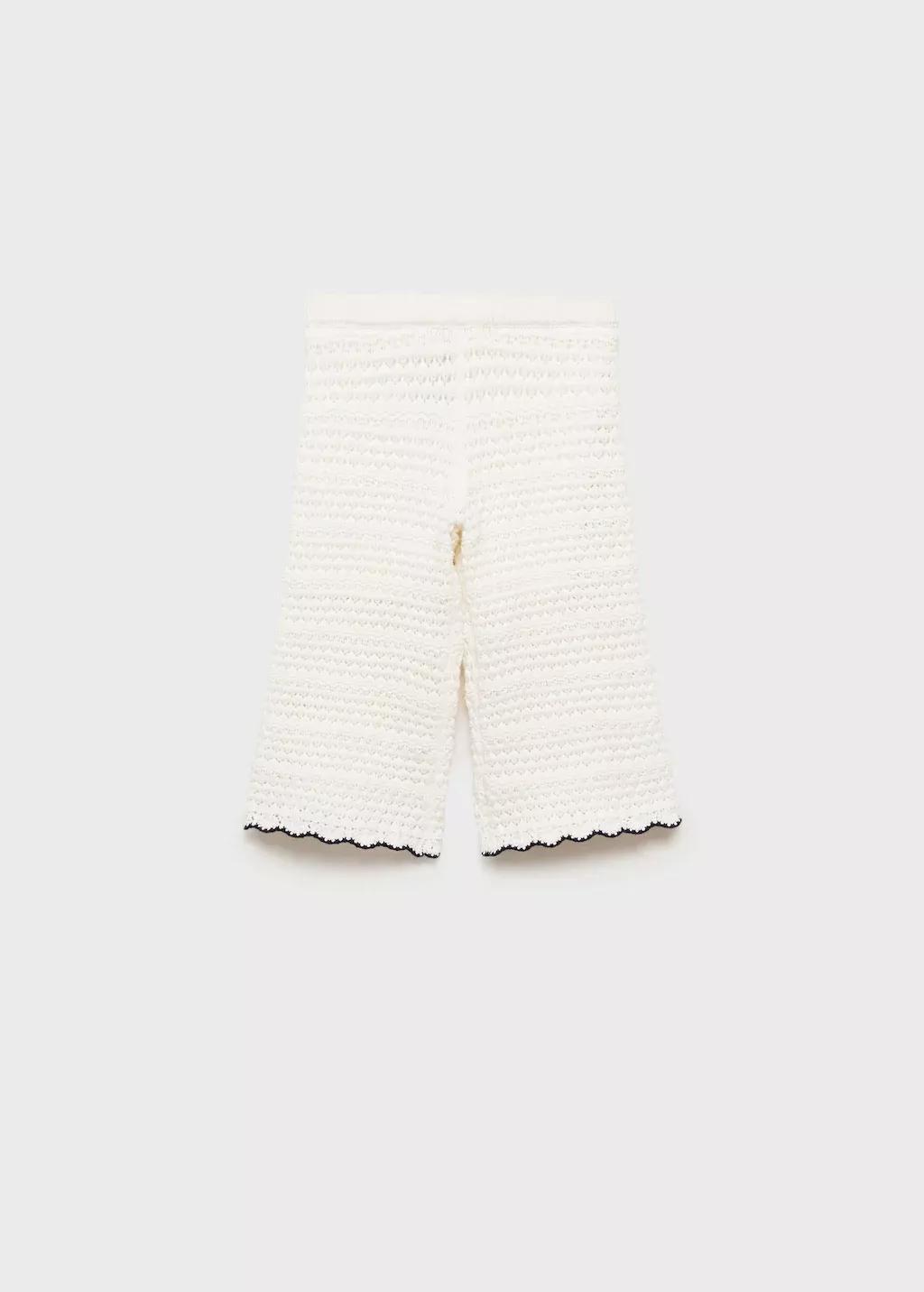 White Openwork Knitted Trousers, Baby Girl, , large image number 1