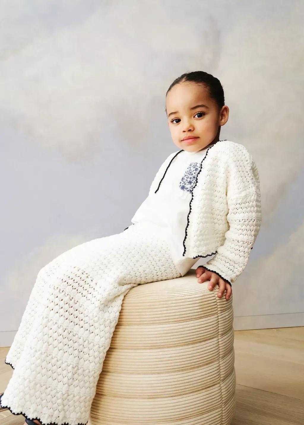 White Openwork Knitted Trousers, Baby Girl, , large image number 3