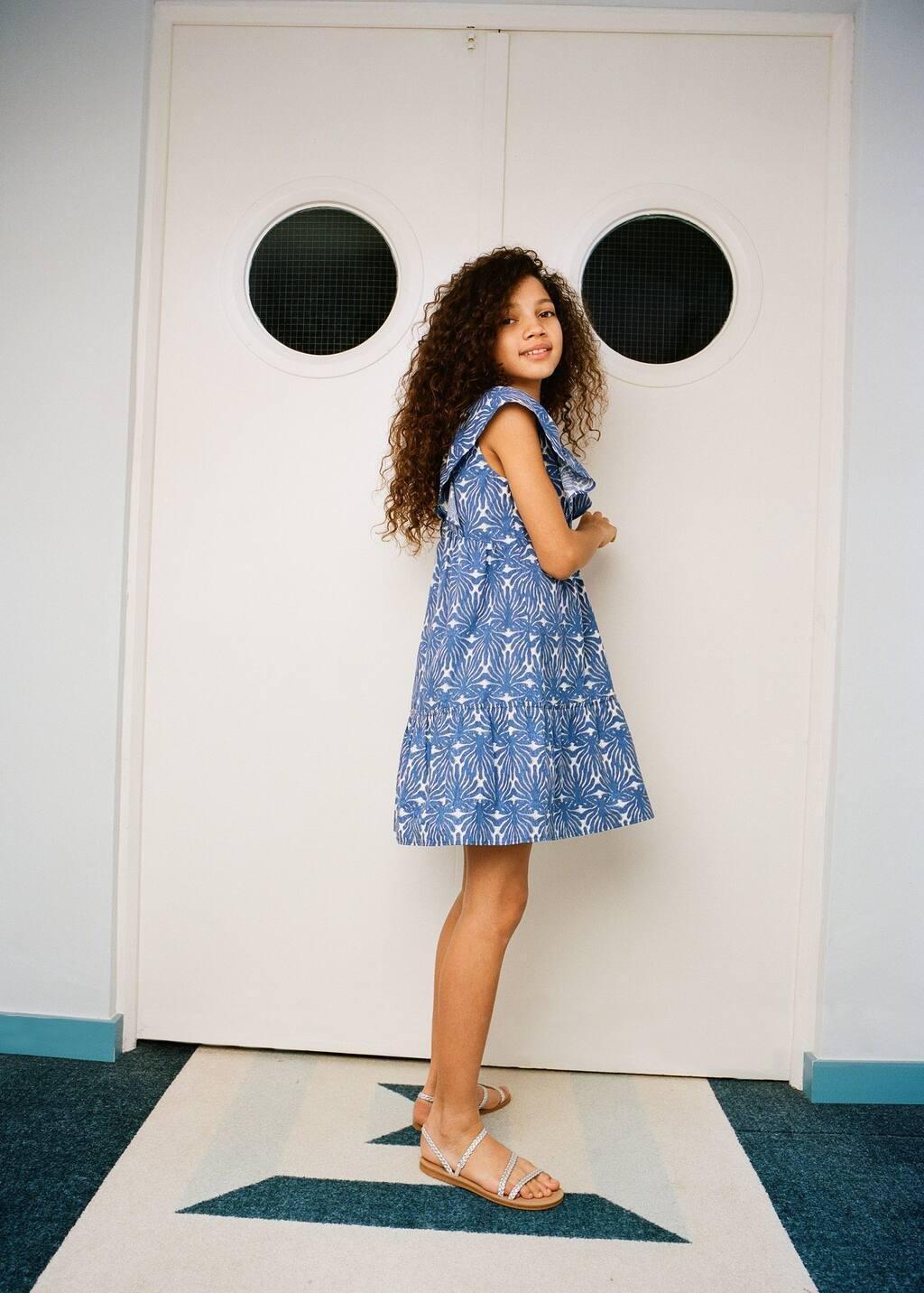 Blue Printed Dress Floral Ruffle, Kids Girls, , large image number 2