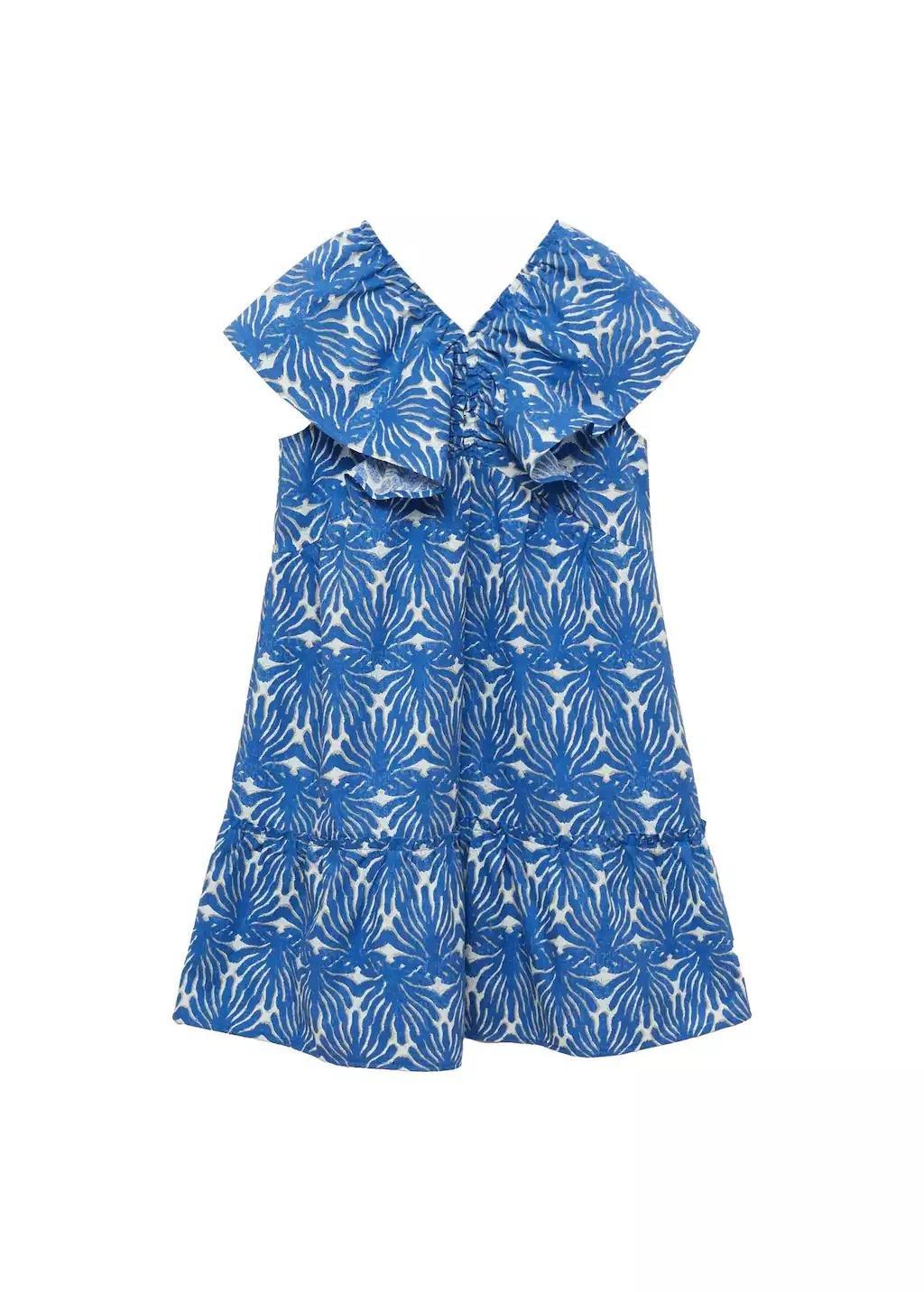 Blue Printed Dress Floral Ruffle, Kids Girls, , large image number 4