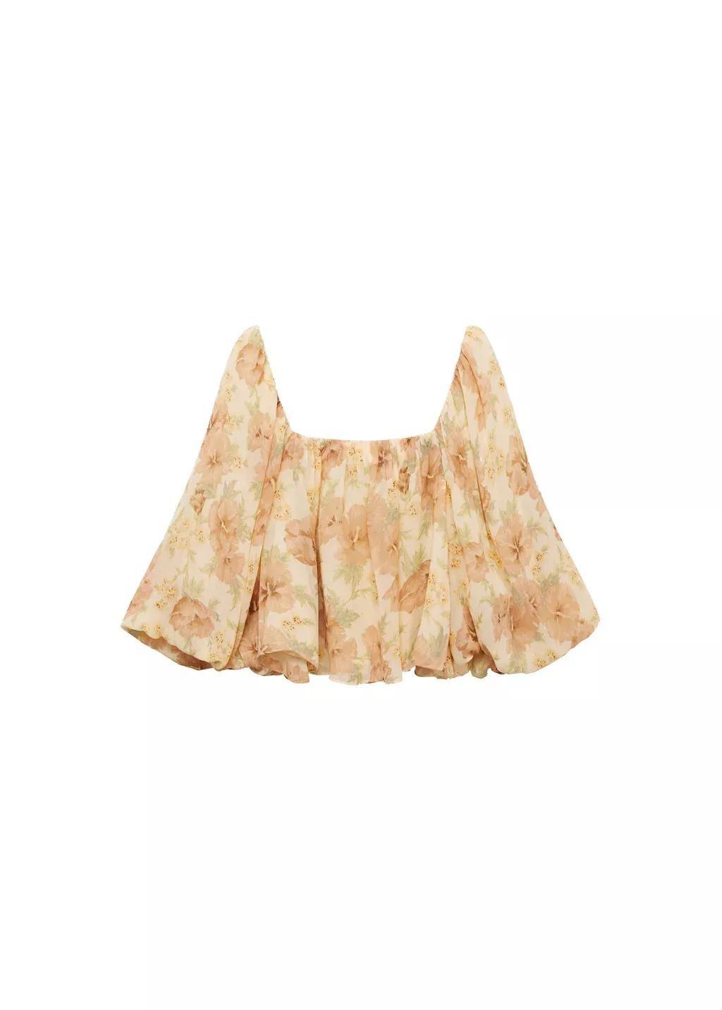 Beige Floral Cropped Blouse, , large image number 3