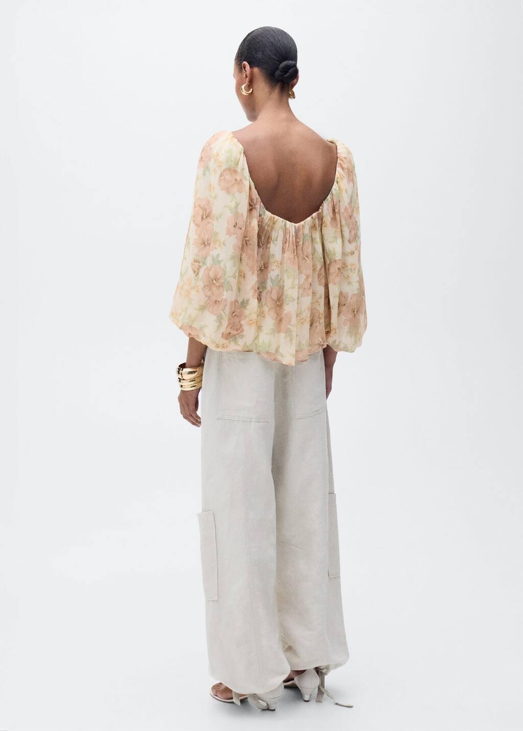 Beige Floral Cropped Blouse, , large image number 5