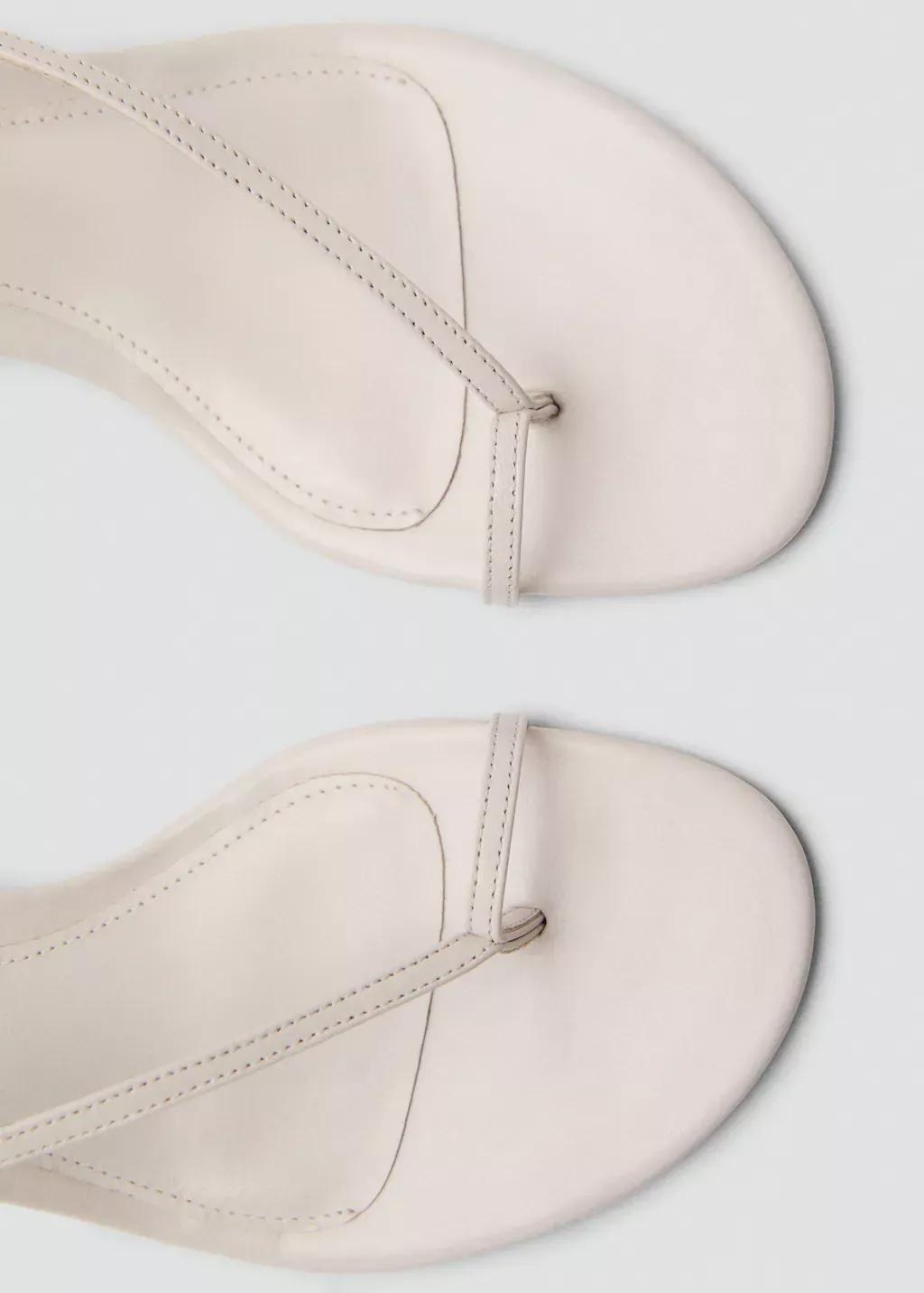 Beige Leather Sandals With A Wide Strap, , large image number 5