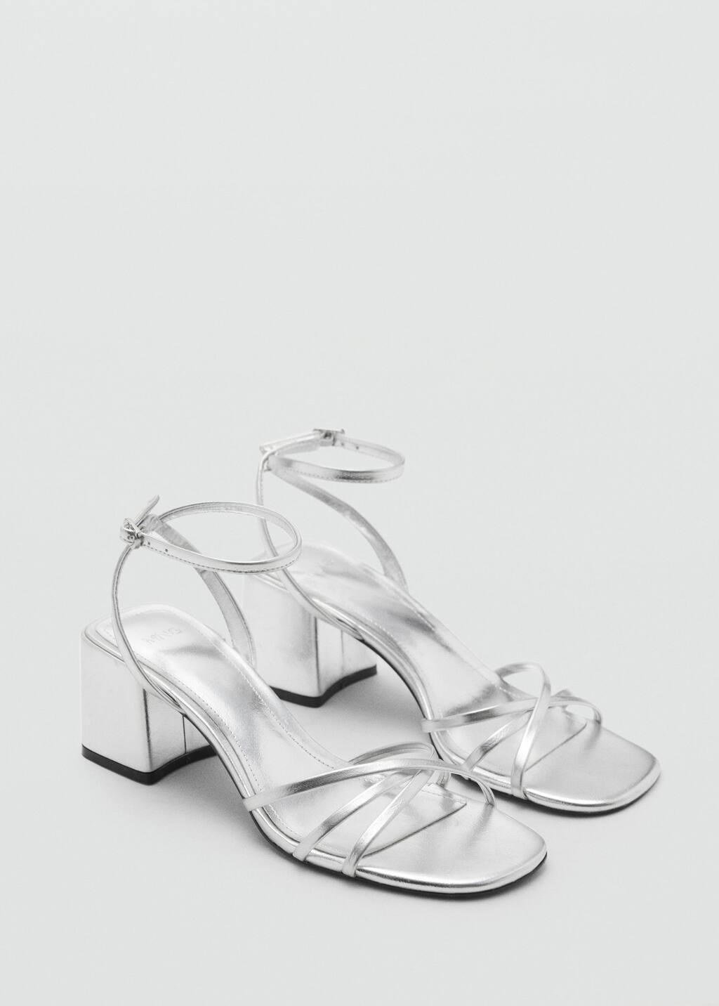 Silver Heeled Sandal With Crossed Straps, , large image number 0