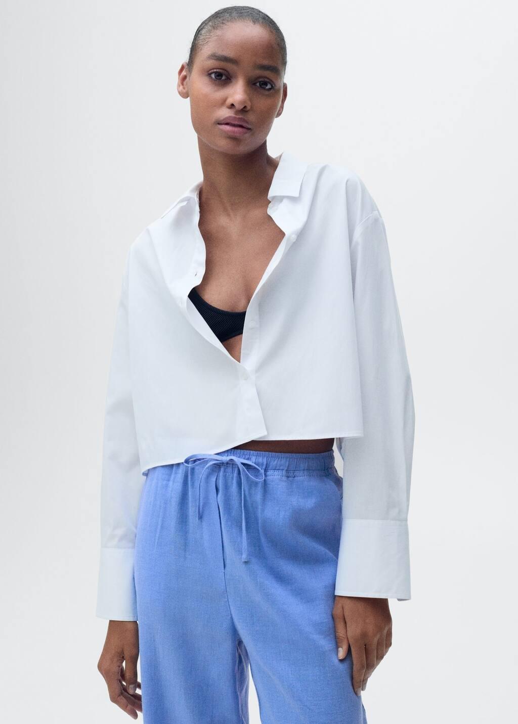 Blue Straight Linen-Blend Trousers, , large image number 1