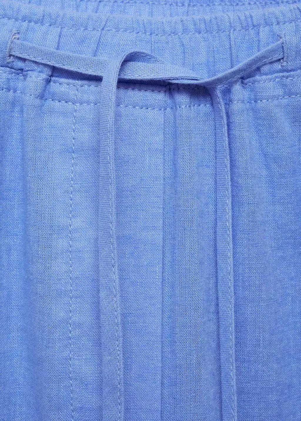 Blue Straight Linen-Blend Trousers, , large image number 7