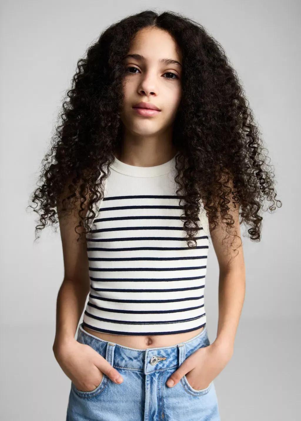 White Striped Top, Kids Girl, , medium