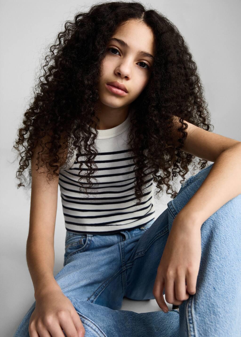 White Striped Top, Kids Girl, , large image number 2