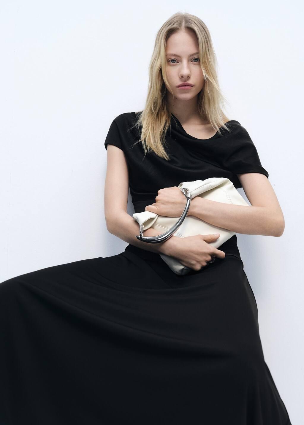 Black Short-Sleeved Draped Blouse, , large image number 1