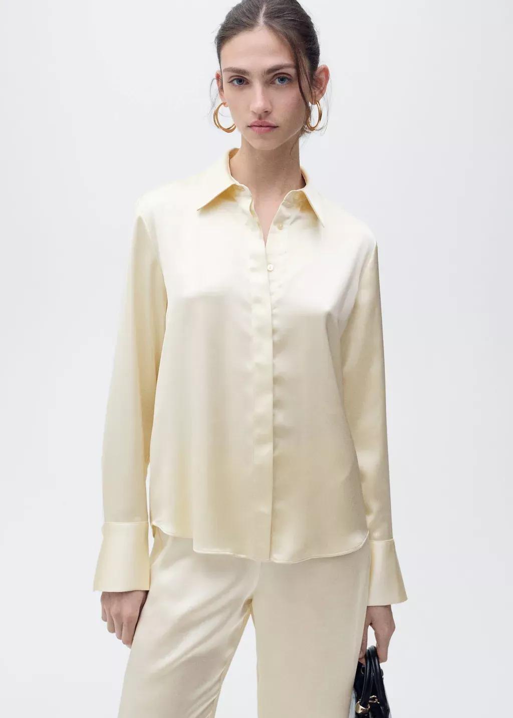 Light Beige Plain Button Down Shirt, , large image number 1