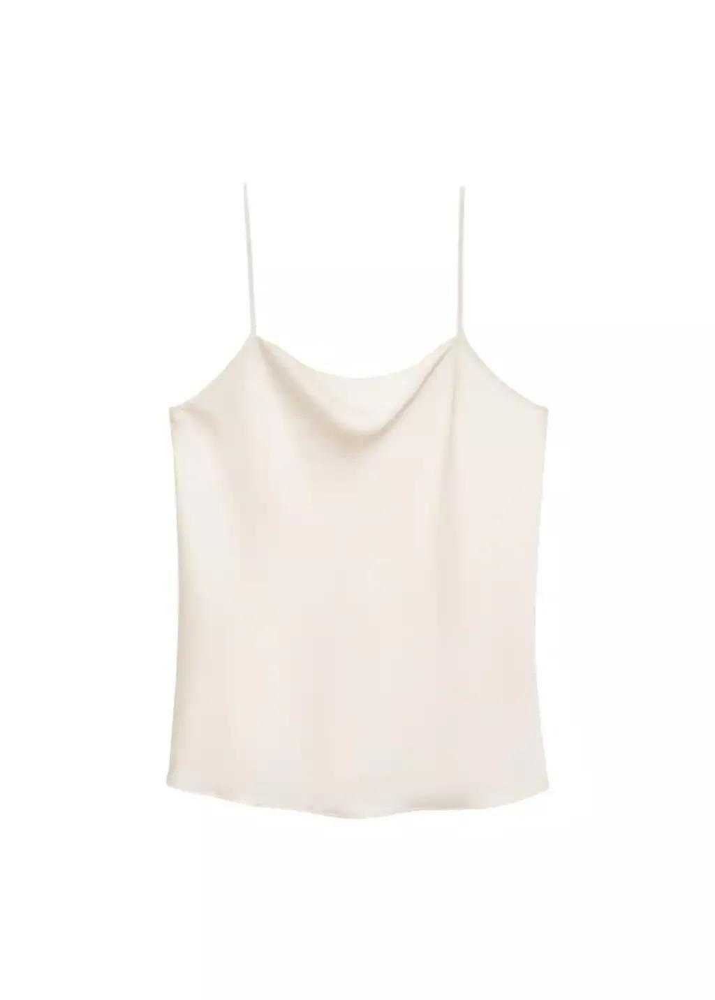 Beige Satin Top With Draped Neckline, , large image number 0