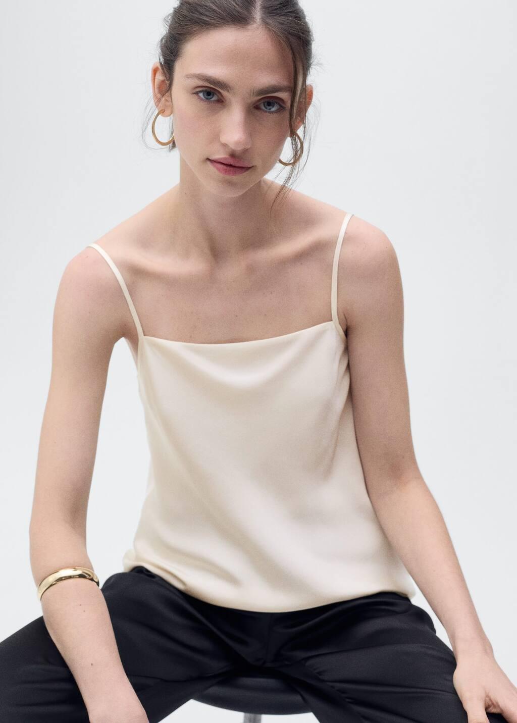 Beige Satin Top With Draped Neckline, , large image number 3
