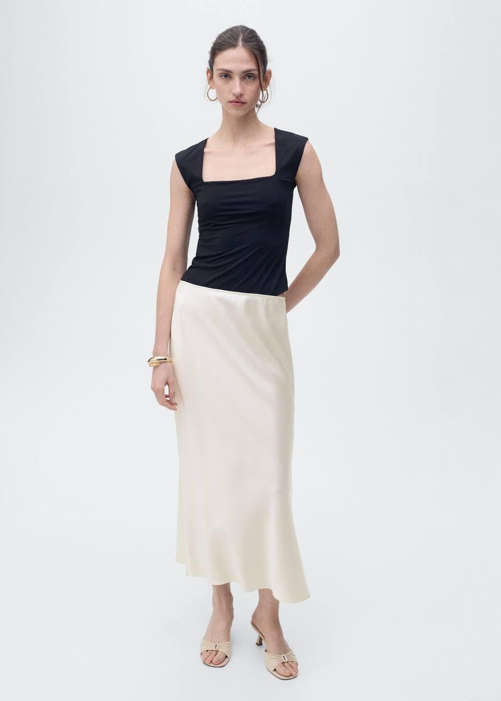 Beige Satin Top With Draped Neckline, , large image number 4