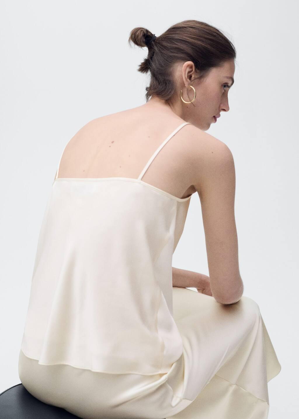 Beige Satin Top With Draped Neckline, , large image number 6