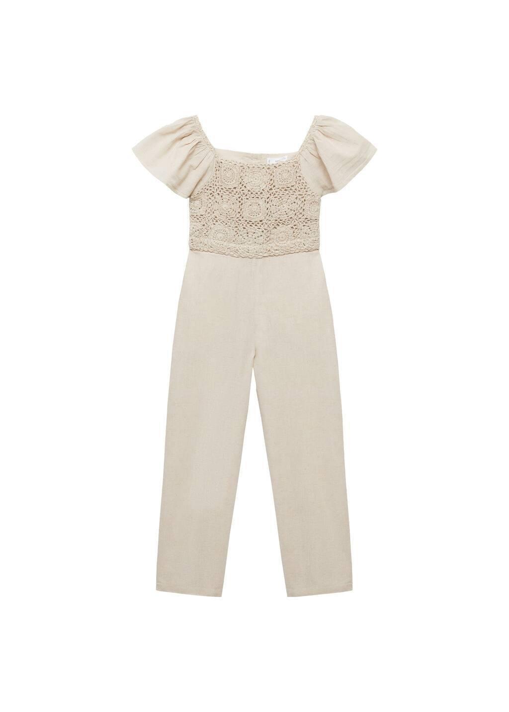 Grey Lt Pastel Jumpsuit With Crochet Detail, Kids Girl, , medium