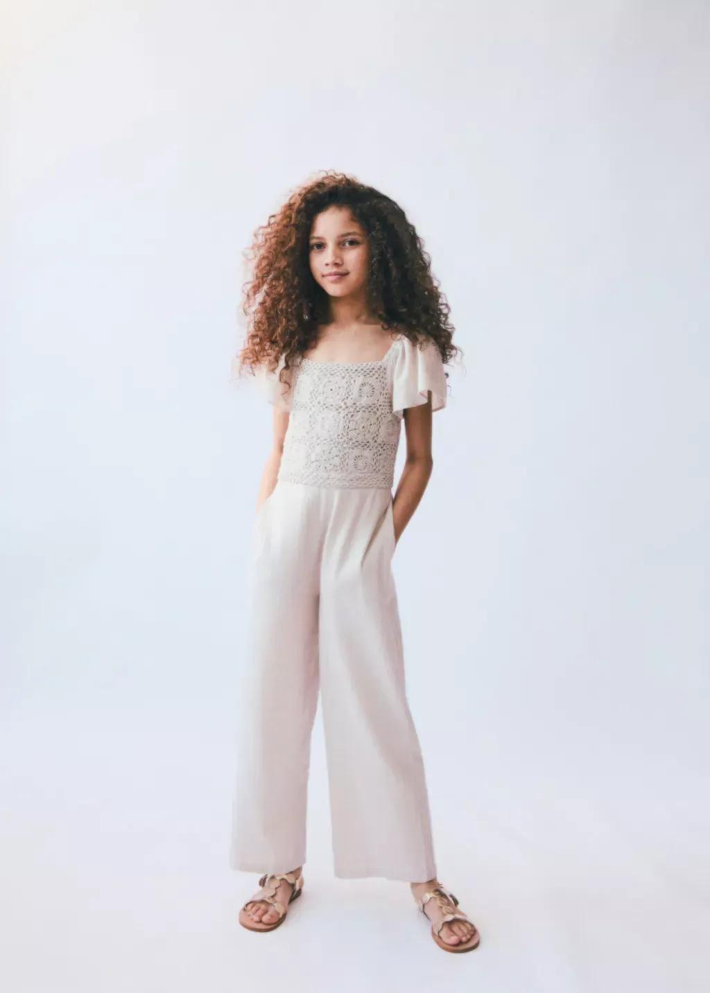 Grey Lt Pastel Jumpsuit With Crochet Detail, Kids Girl, , large image number 4