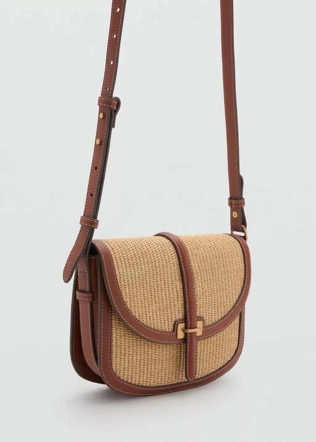 Brown Raffia-Effect Shoulder Bag, , medium