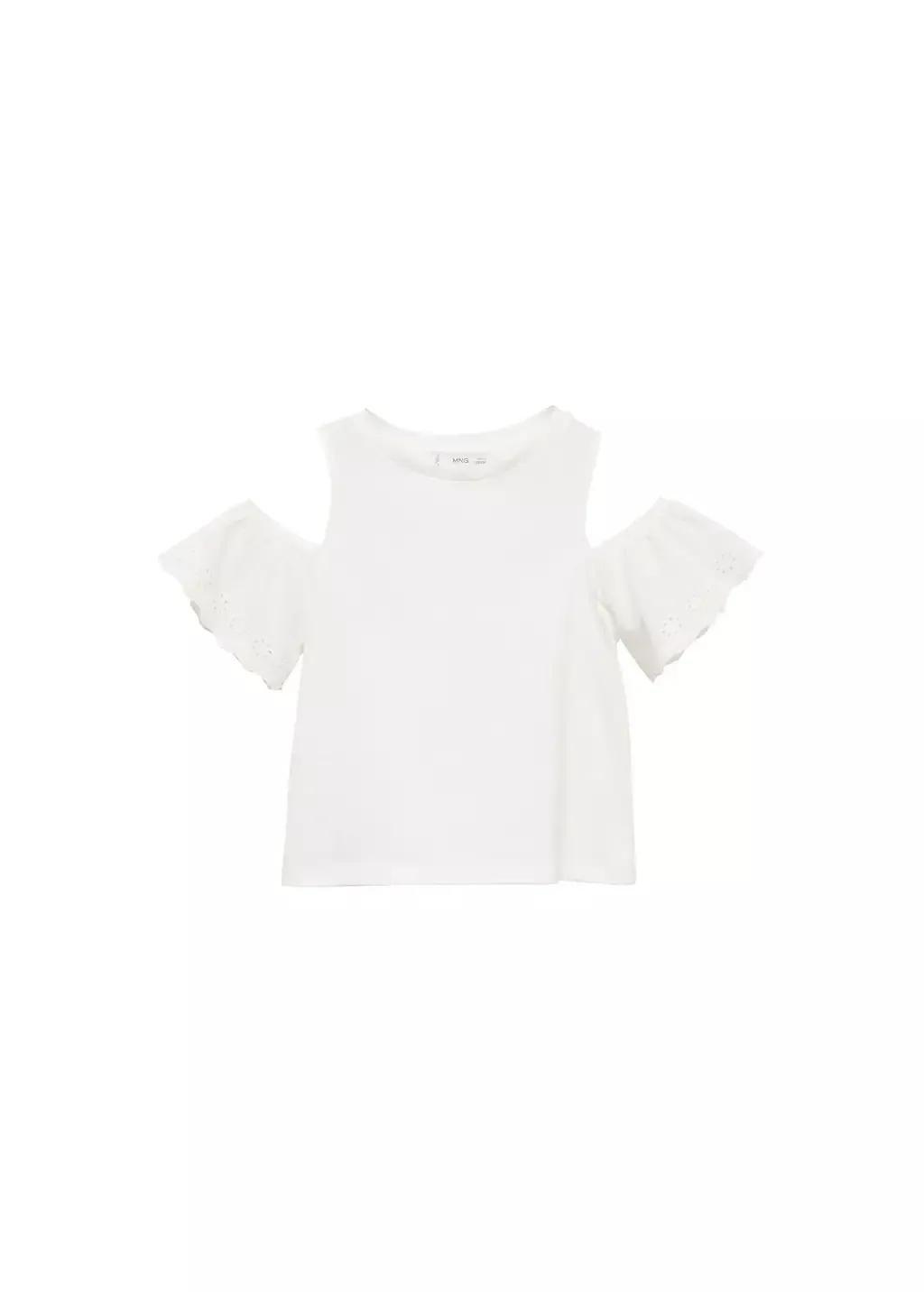 White Cut-Out T-Shirt, Kids Girl, Natural White, large image number 0