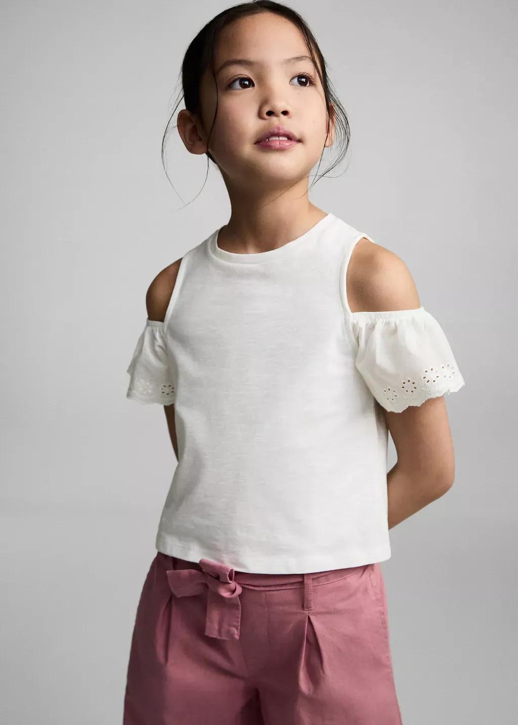 White Cut-Out T-Shirt, Kids Girl, Natural White, large image number 1