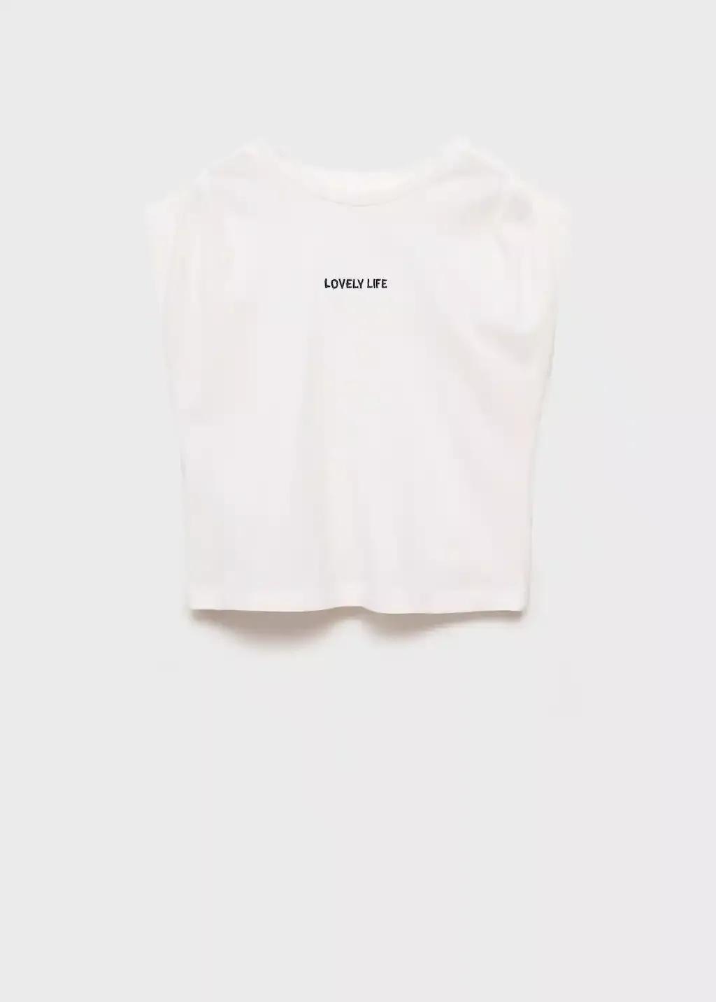 White T-Shirt With Message And Pleated Shoulders, Kids Girl, , large image number 0