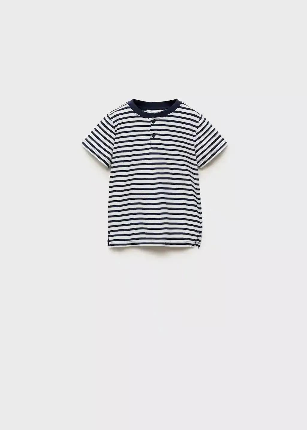 Navy Buttoned Striped T-Shirt, Baby Boy, , large image number 0