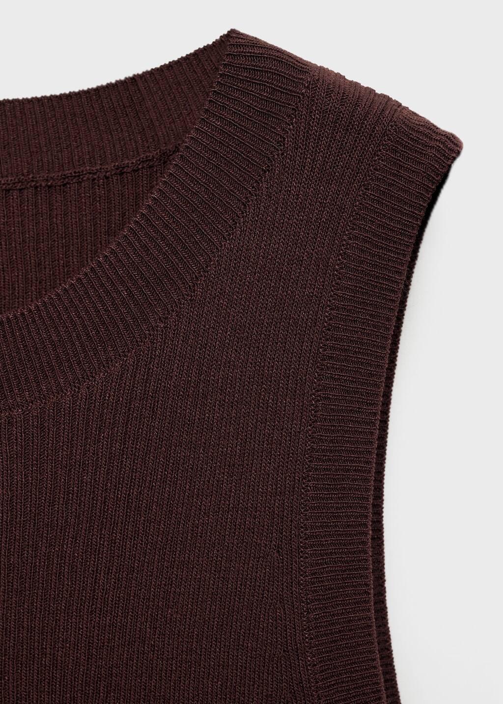 Brown Ribbed Knit Top, , large image number 2