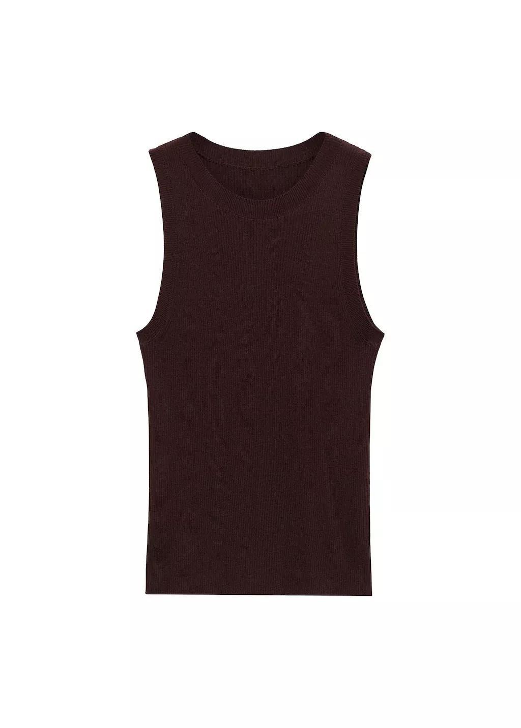 Brown Ribbed Knit Top, , large image number 3