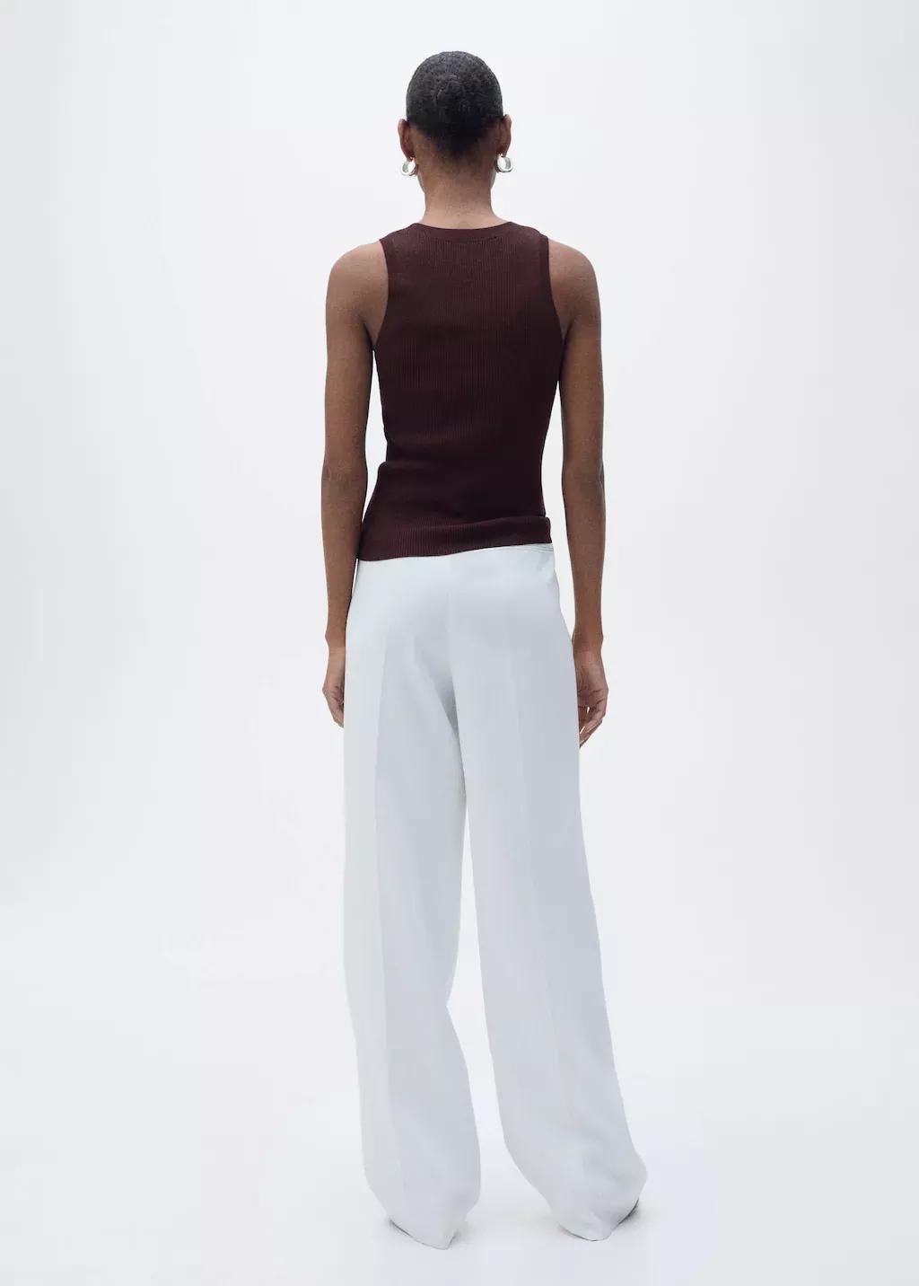 Brown Ribbed Knit Top, , large image number 4