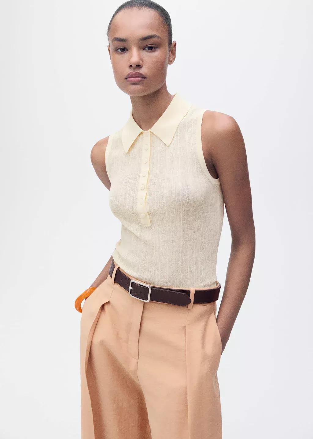 Yellow Polo-Neck Knitted Top, , large image number 0