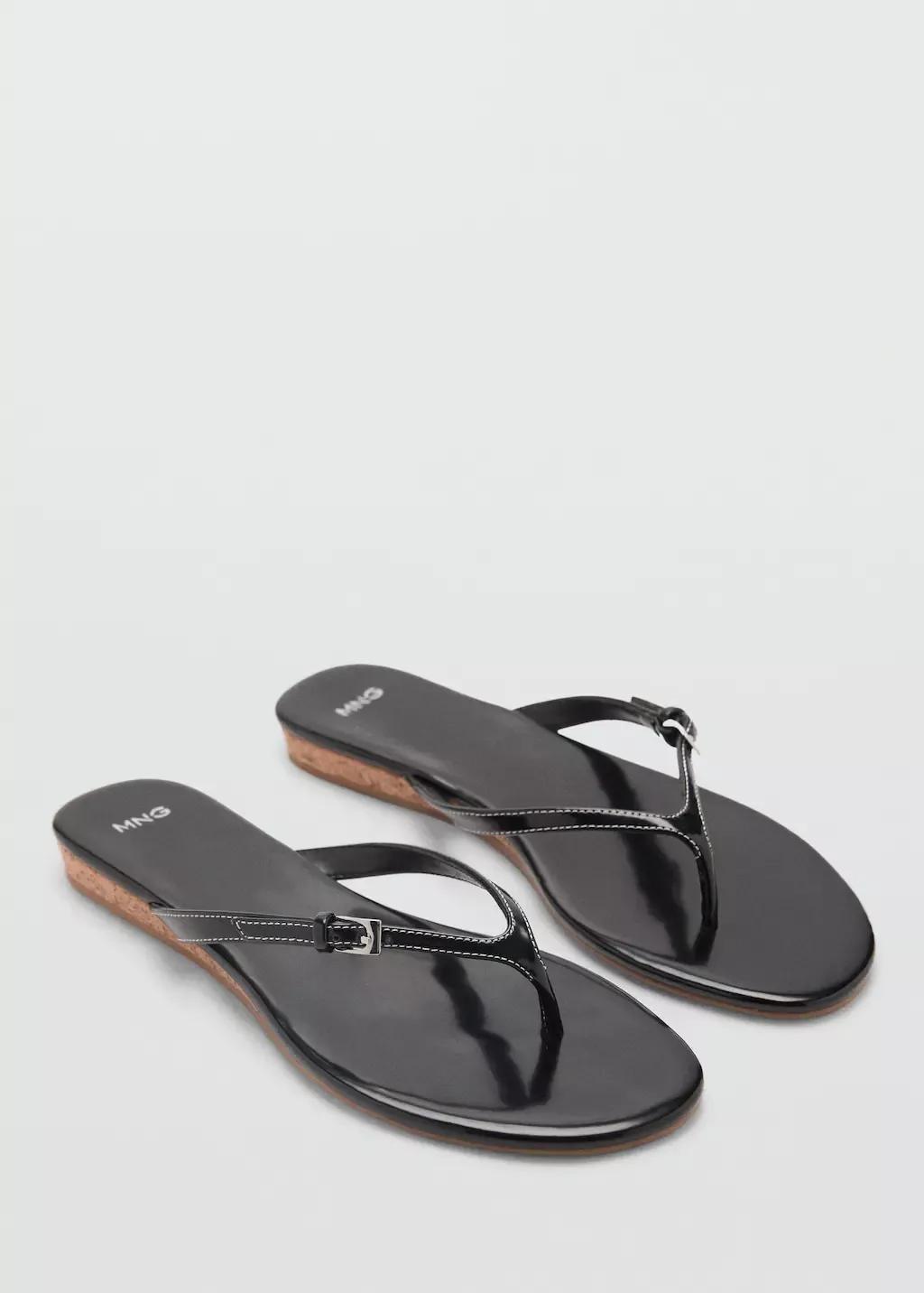 Black Buckle Strap Sandals, , large image number 0